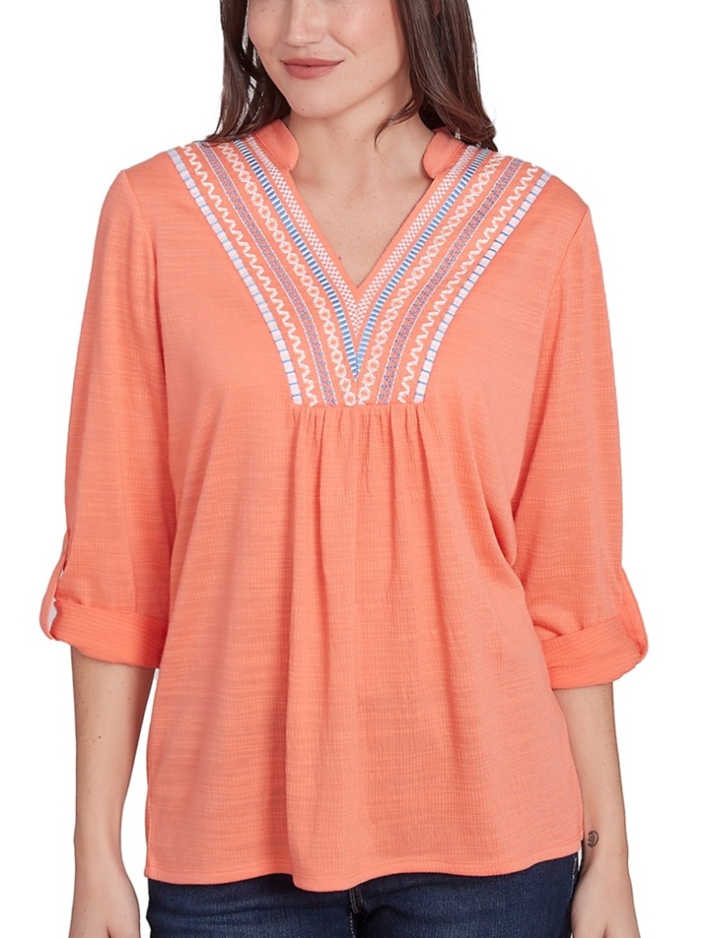 Ruby Rd. Womens Soft Relaxed Textured Trim Shirt NWT Boho L